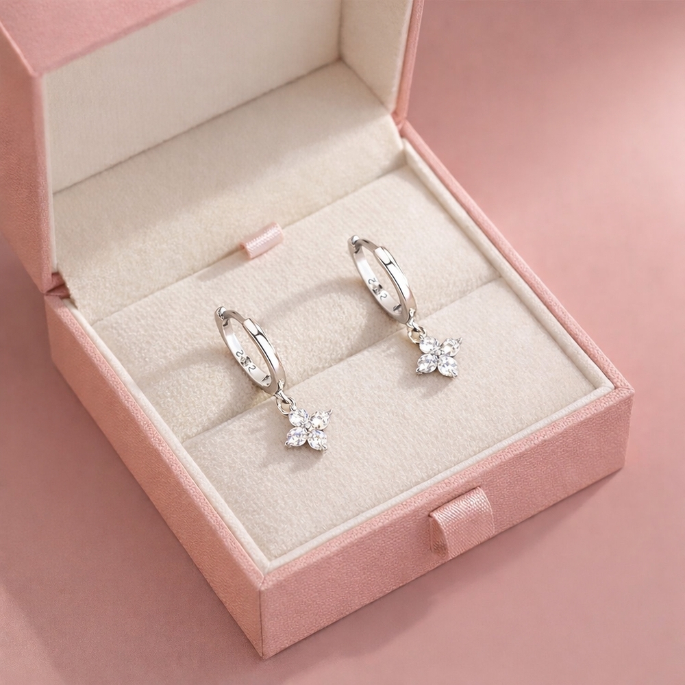 ♡ NEW Elegant 925 Sterling Silver Designer Inspired Floral Drop Earrings